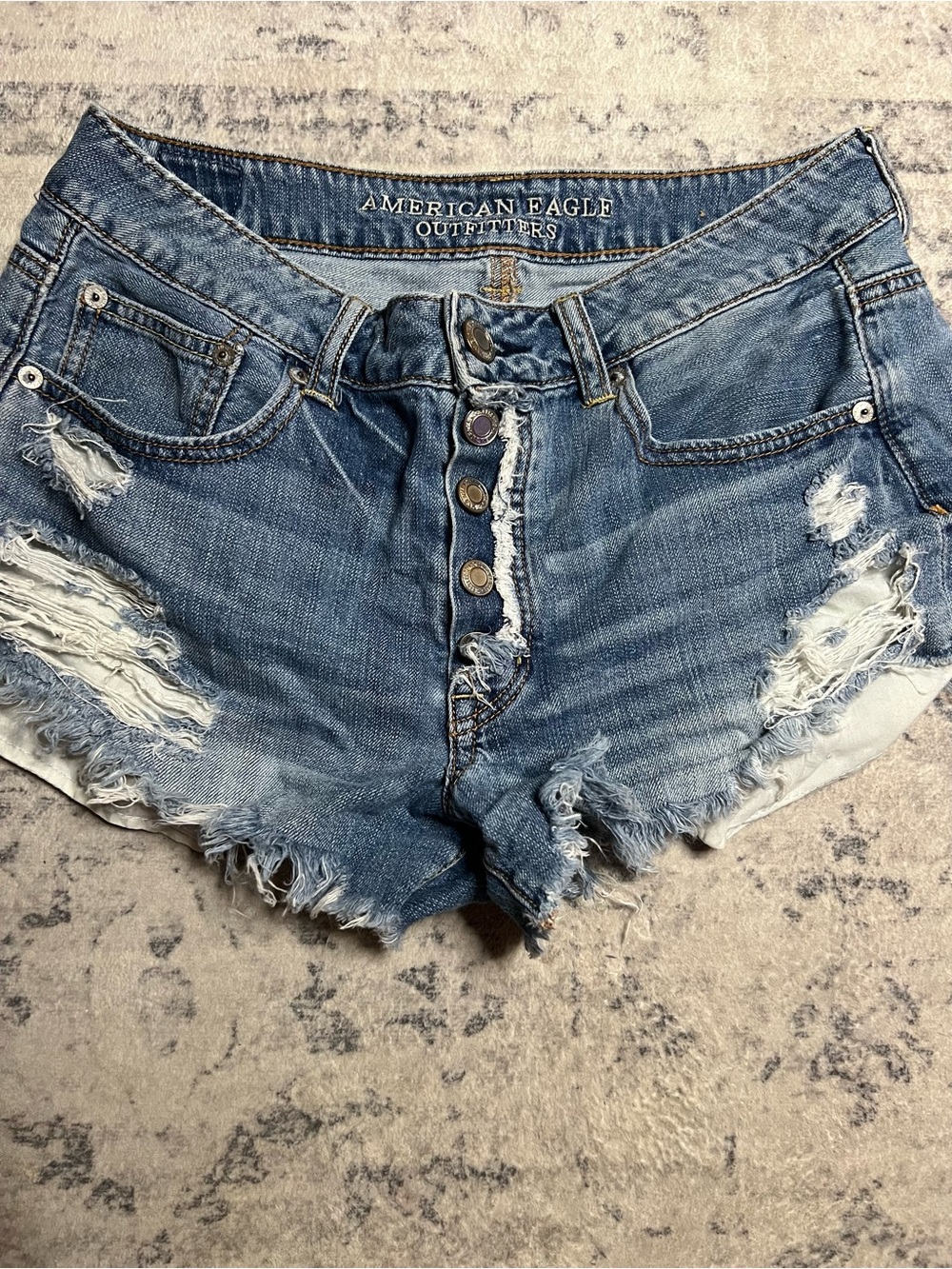 American Eagle Light Blue Distressed Denim Shortie Shorts